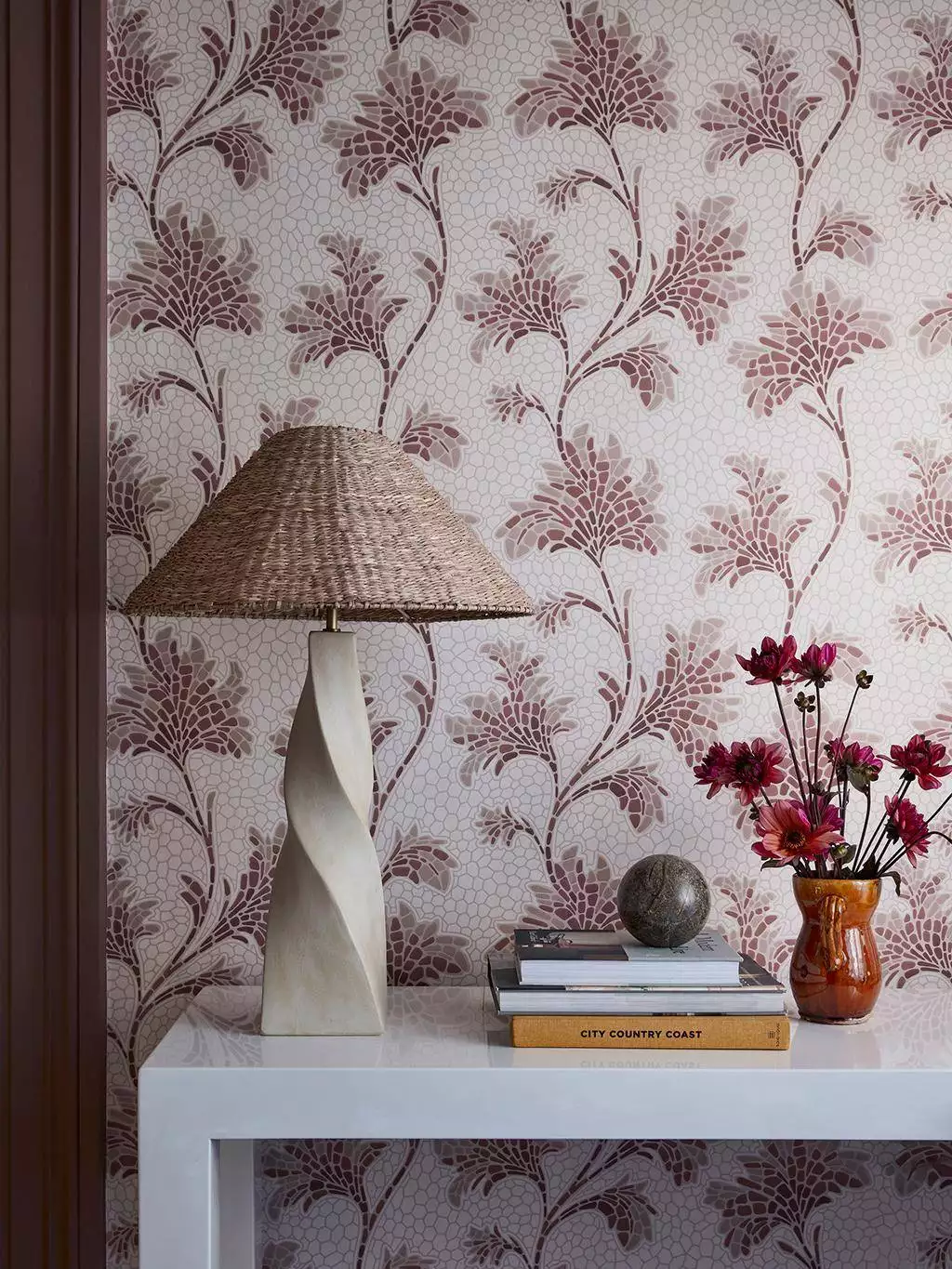 Mosaic Trail, Blush - Florale Muster - Fächer - Mosaik - Creme - Weinrot - Little Greene