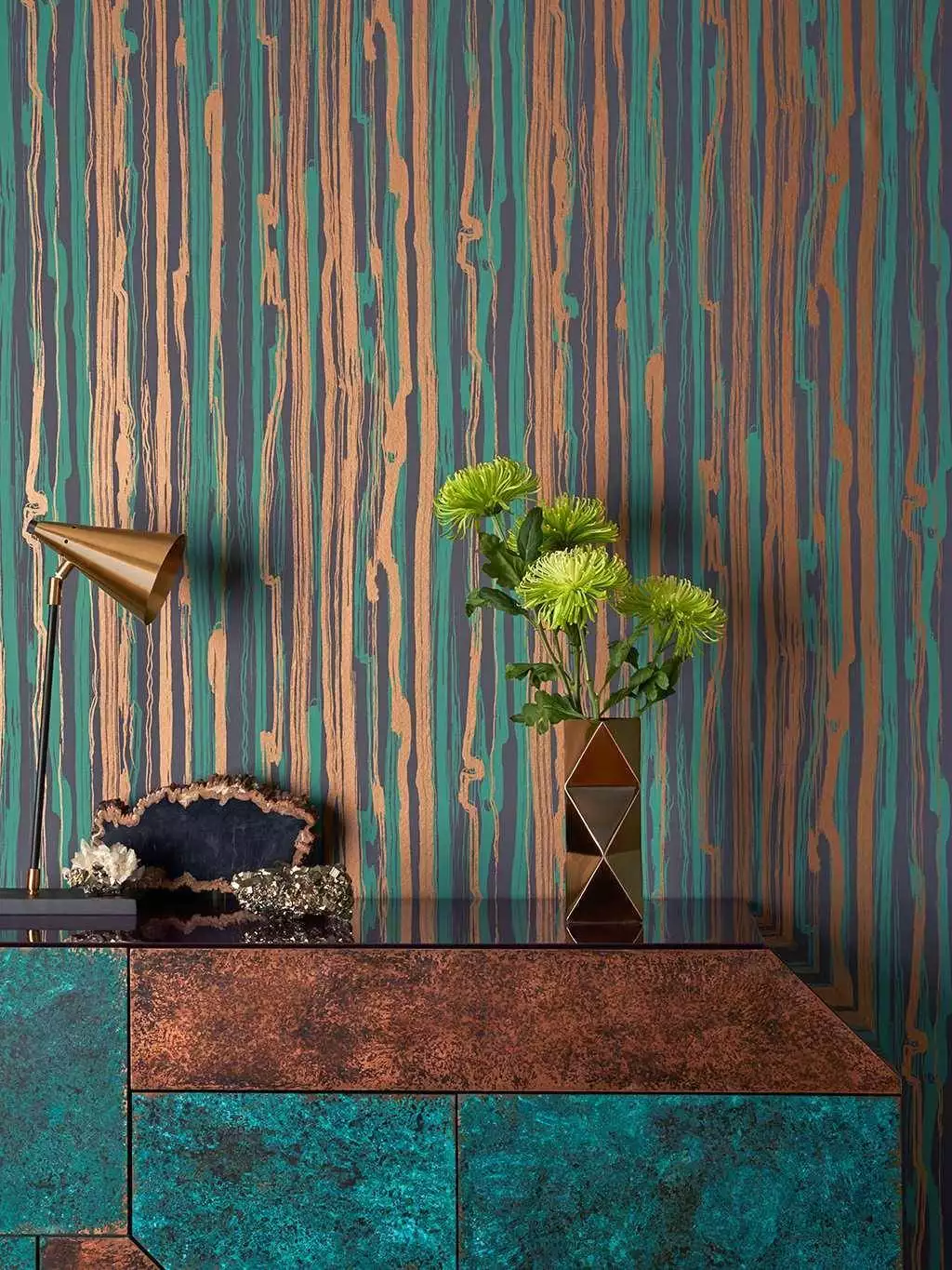 Strand, col. 06 - Streifen - Anthrazit - Grün - Cole & Son