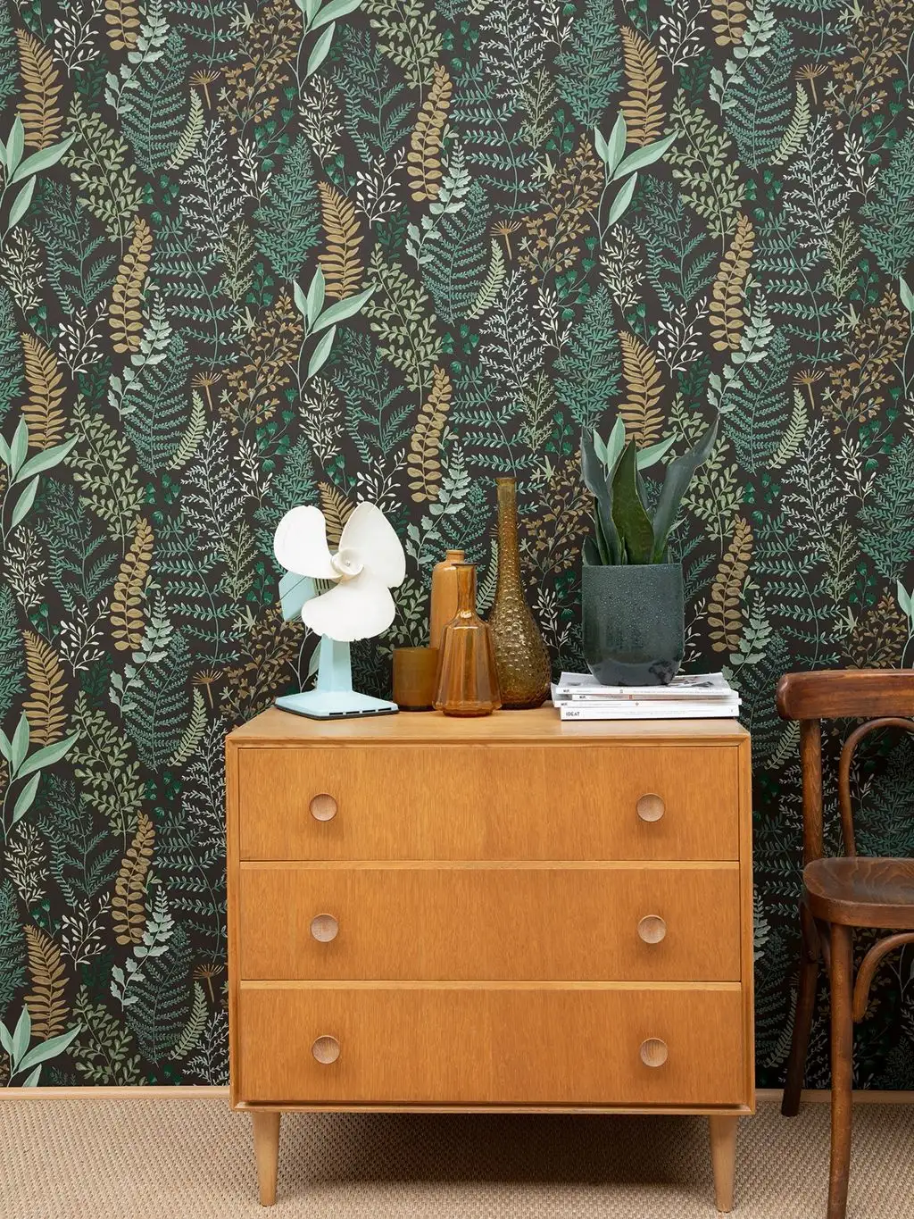 Woodland, col. 07 - Blätter - Anthrazit - Braun - Grün - Casadeco