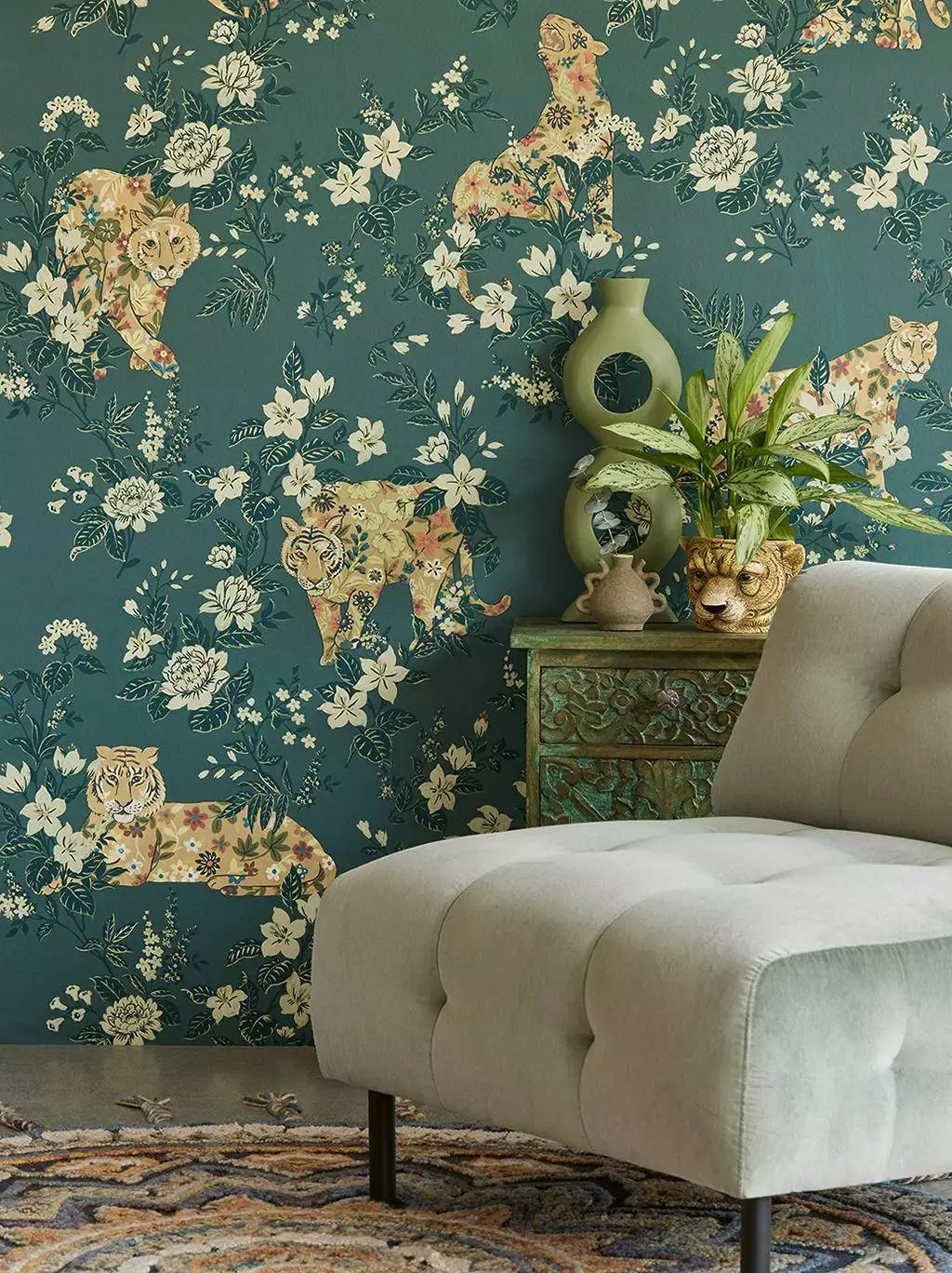 Festival Tiger - Blumen - Blätter - Fauna - Florale Muster - FotoTapeten - Tiere - Multicolor - Eijffinger