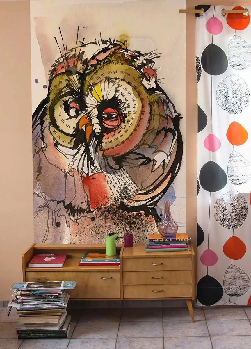 Stoned Owl - Aquarell - Tapeten mit Vogelmotiven - Zeichnungen - Carlos