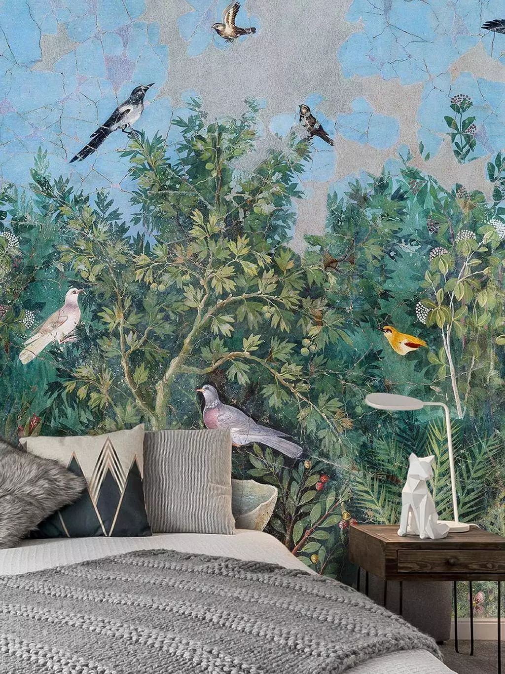 Viridarium - Asia - Blumen - Blätter - Großmotiv - Tapeten mit Vogelmotiven - Tier Tapeten - Äste - Multicolor - Wallpepper