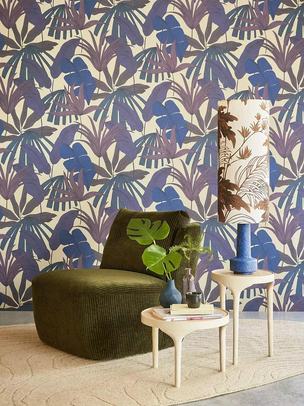 Festival flora, col. 04 - Blätter - Florale Muster - Retro Muster - Blau - Creme - Lila - Eijffinger