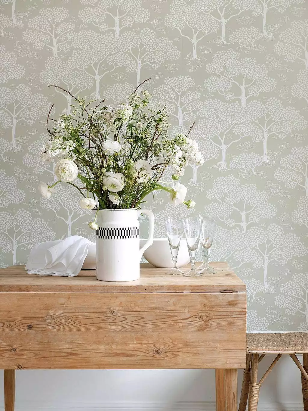 Woodland Notes, Sage Green - Bäume - Creme - Grün -  Littlephant