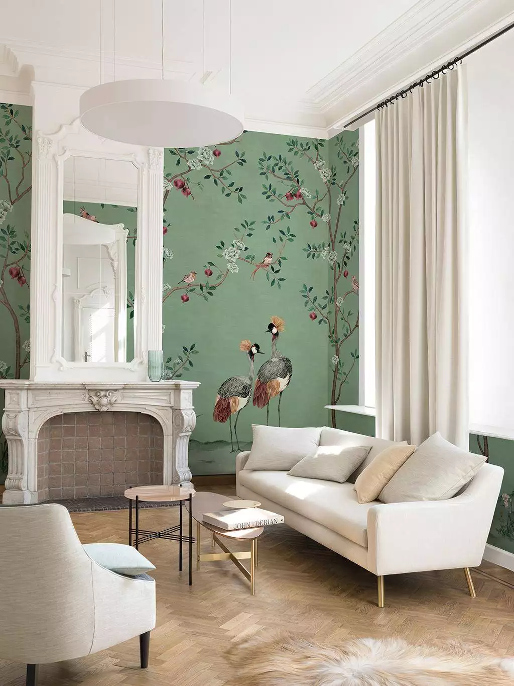 Crowned Crane Turquoise - Blumen - Blätter - Bäume - Fauna - Florale Muster - FotoTapeten - Landschaft - Tiere - Vögel - Multicolor - COORDONNÈ