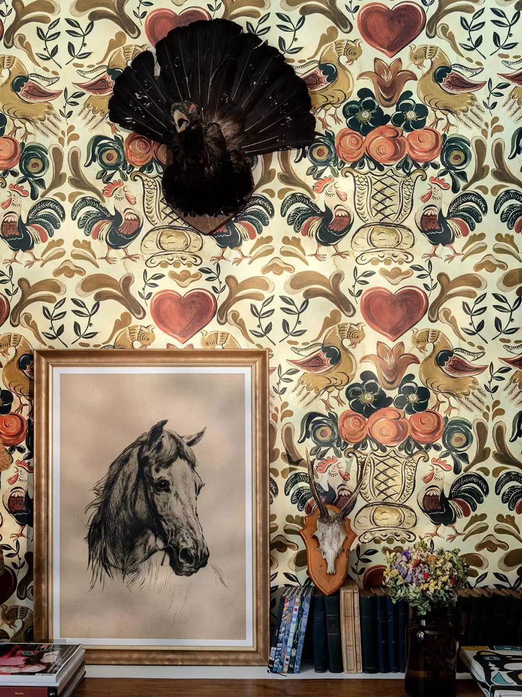 Goldene Henne Wallpaper - Blumen - Blätter - Fauna - Florale Muster - FotoTapeten - Früchte - Tiere - Vögel - Multicolor - Mindthegap