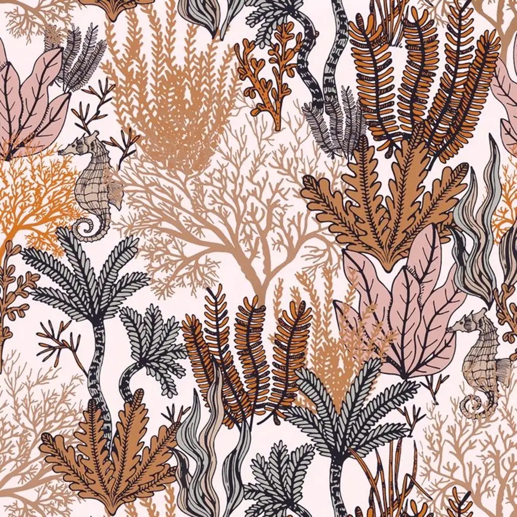 Posidonie, col. 2 - Blätter - Tier Tapeten - Bronze - Gold - Orange - Rosa - Schwarz - Casamance