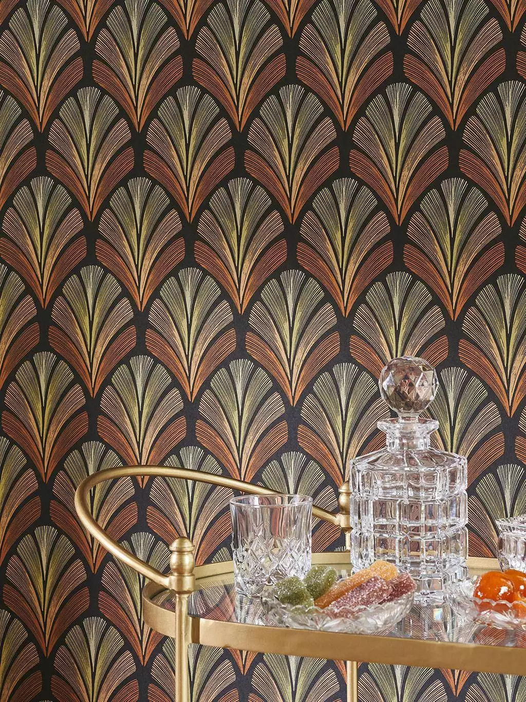 Folies St James, col. 15 - Florale Muster - Fächer - Gold - Kupfer - Schwarz - Silber! - Casadeco