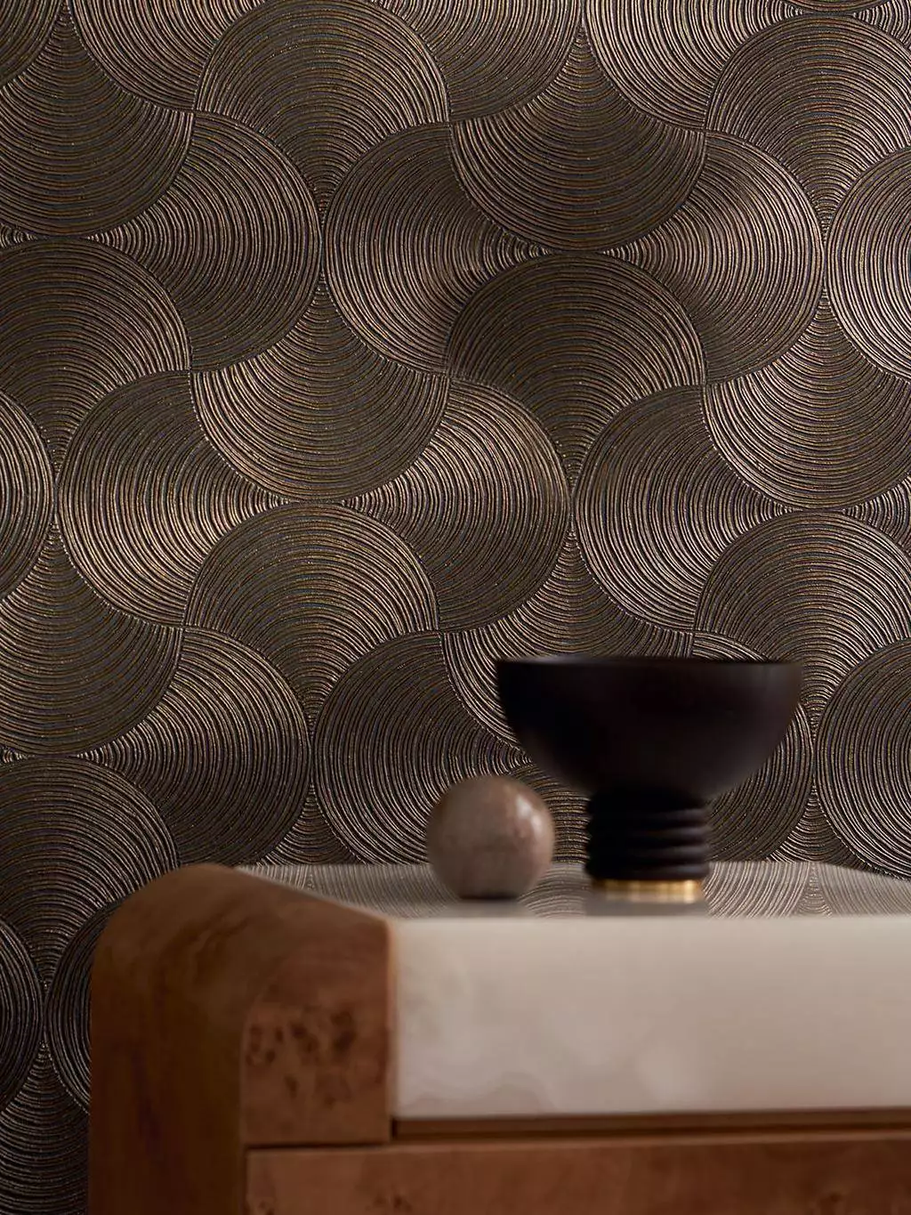 Aphelie, col. 16 - Grafische Muster - Kreise - Moderne Muster - Anthrazit - Gold - Casamance