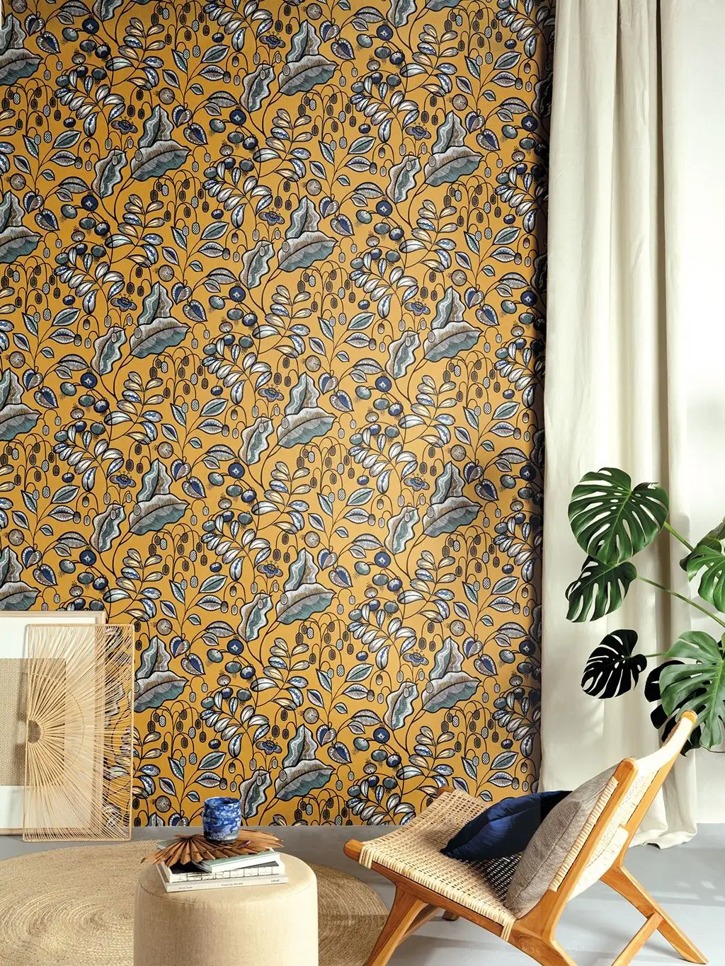 BAHIA MUSTARD - Blumen - Blätter - Blau - Gelb - Schwarz - Weiß - Masureel