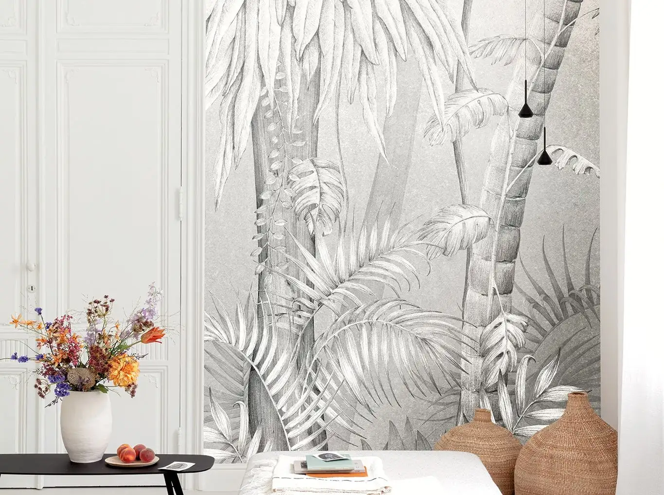 Moesson, col. 01 - Blätter - Bäume - Creme - Grau - Masureel