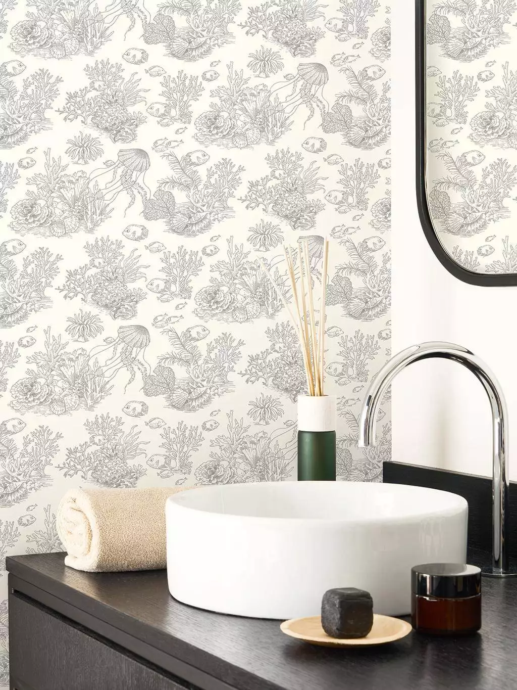 Côte Sauvage, col. 01 - Fische - Meer - Unterwasserwelt - Grau - Casadeco