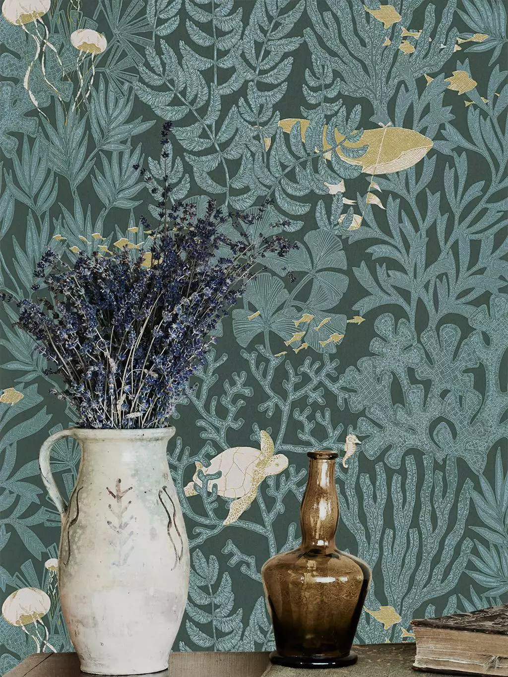 Atlantide, col. 02 - Fauna - Fische - Tiere - Beige - Creme - Grün - Casadeco