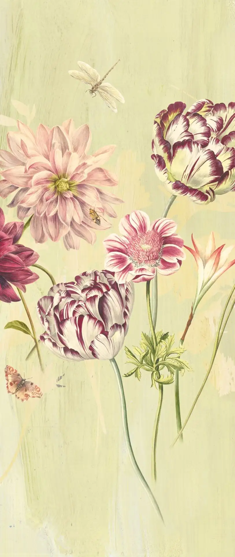 ELISE LINEN, col. 02 - Blumen - Blätter - Schmetterlinge - Tier Tapeten - Multicolor - Masureel