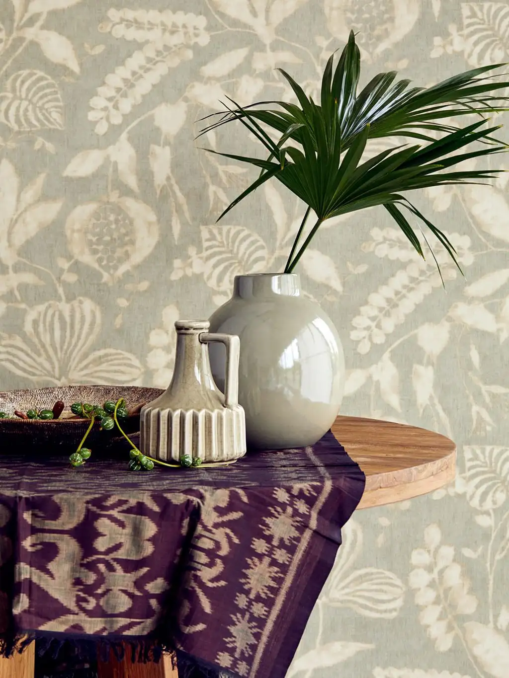 Mira, col. 01 - Blumen - Blätter - Früchte - Creme - Grau - Hellbraun - Eijffinger