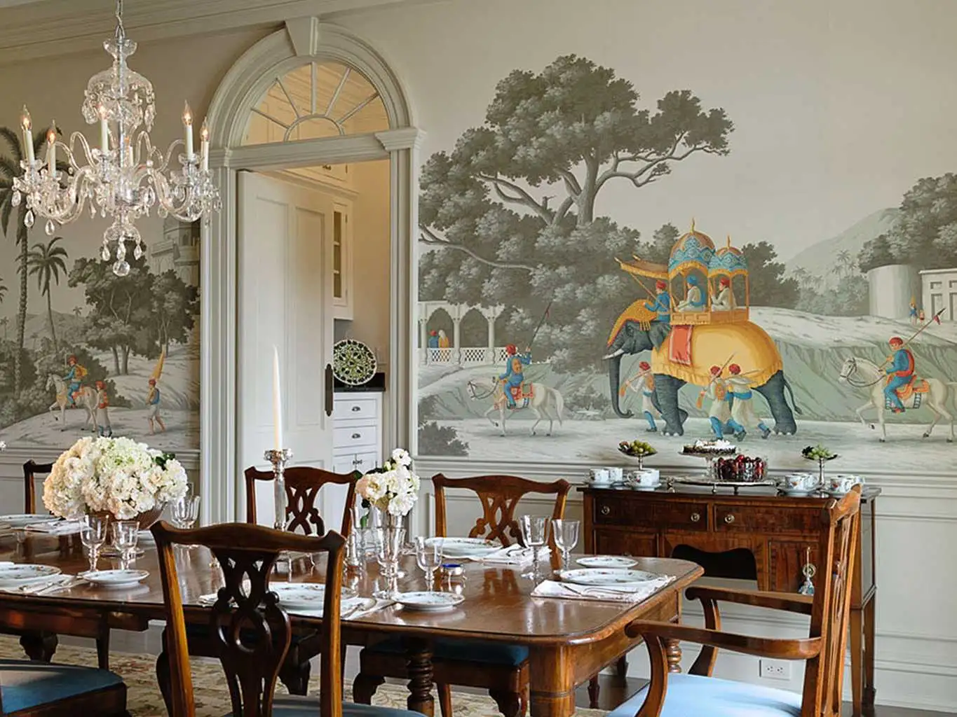 de Gournay - Early Views of India - Bäume - Gebäude - Landschaft - Tier Tapeten - Creme - Multicolor - de Gournay