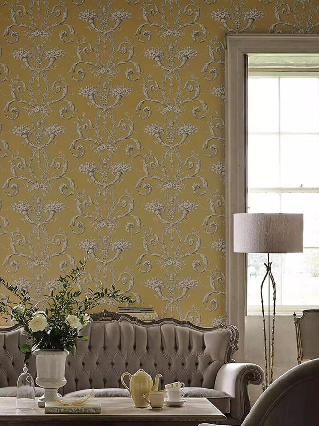 Versailles c. 1890 - Blumen - Blätter - Florale Muster - Ranken - Gelb - Little Greene