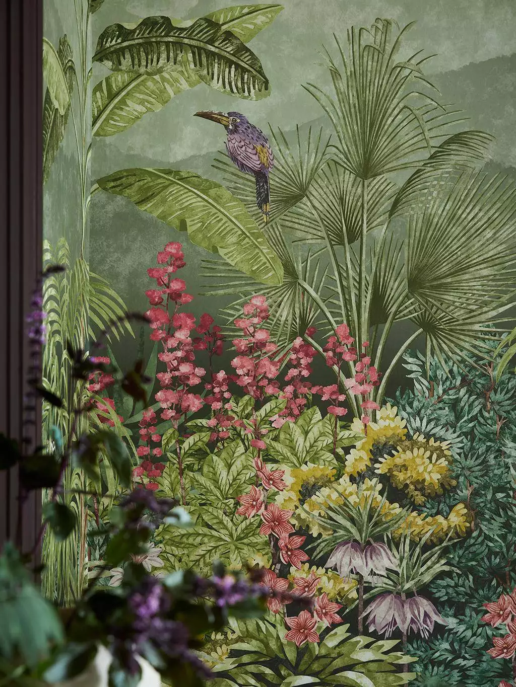 Capricorn, Boringdon - Berge - Blumen - Blätter - Bäume - Fauna - FotoTapeten - Großmotiv - Vögel - Wald - Grün - Multicolor - Little Greene