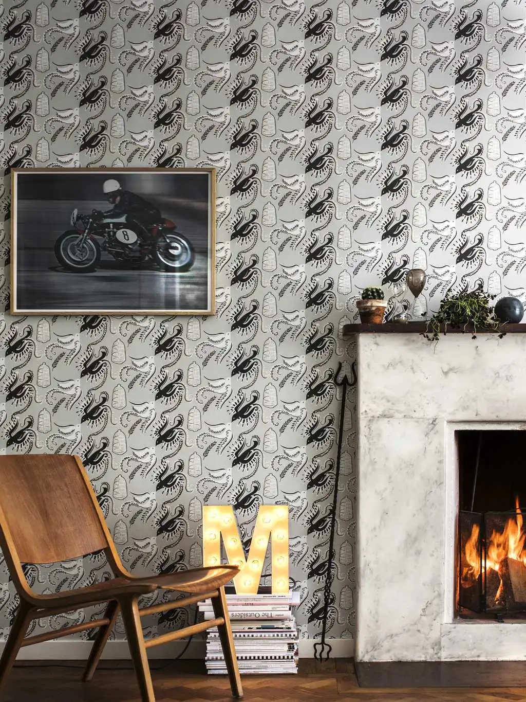 Fredsfäglar, col.01 - Tapeten mit Vogelmotiven - Vogelkäfig - Grau - Schwarz - Weiß - Emil Rotter