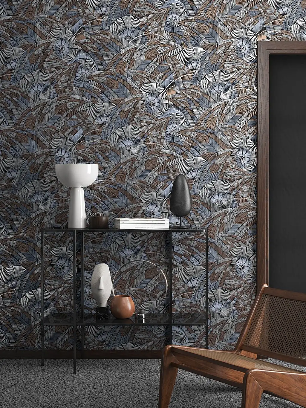 Bali Slate - Blätter - Blau - Braun - Bronze - Schwarz - Silber - Masureel