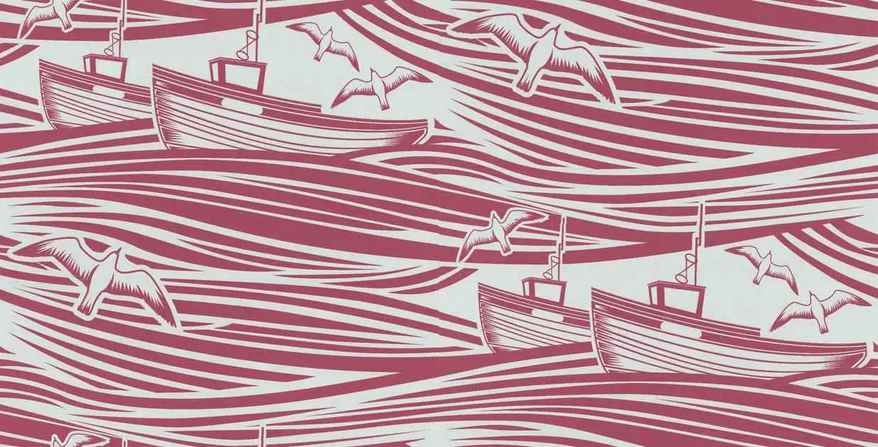 Whitby, awning red - Nautic - Tier Tapeten - Wellen - Creme - Rot - Mini Moderns