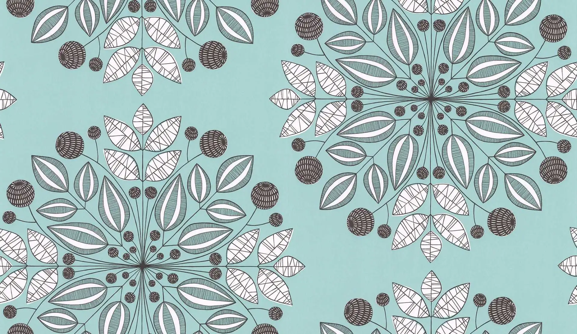 Kaleidoscope, col.04 - Blätter - Ornamente Tapeten - Mint - Schwarz - Weiß - MissPrint