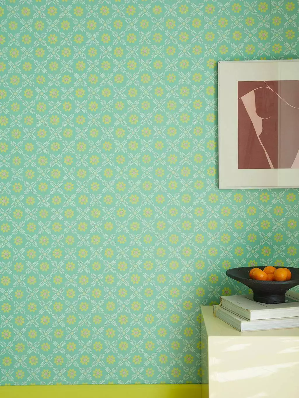 Ditsy Block, Green Verditer - Blumen - Blätter - Hellgrün - Little Greene