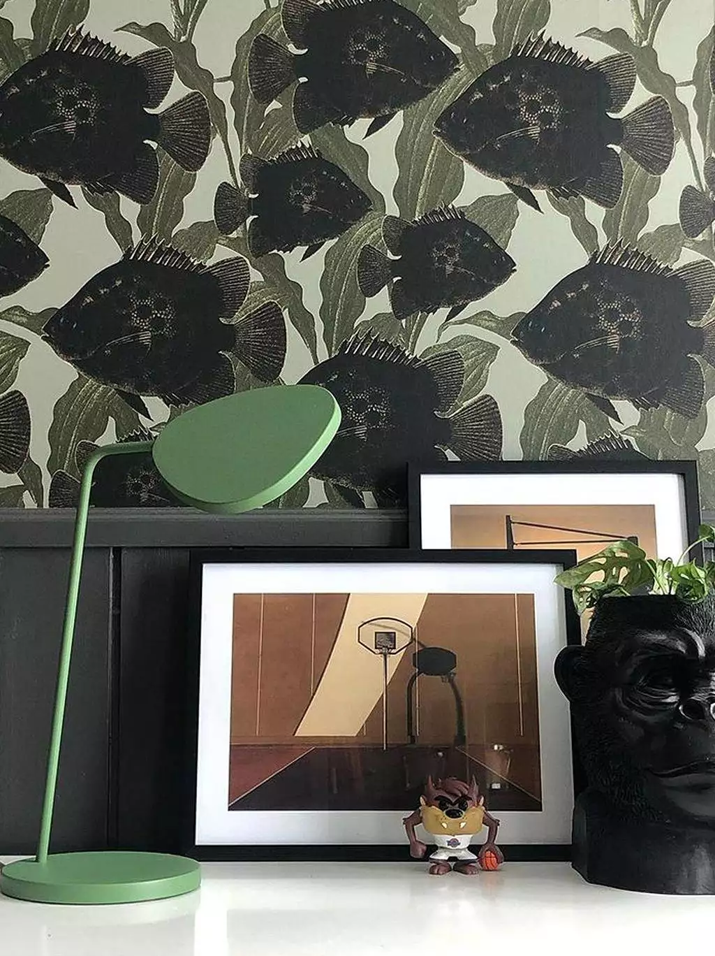 Håkan - Fauna - Fische - Moderne Muster - Tiere - Anthrazit - Creme - Grün - Lisa Bengtsson