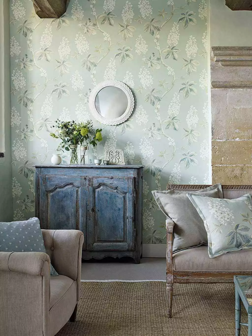 Chestnut Tree, col.08 - Blumen - Blätter - Äste - Mint - Weiß - Sanderson 