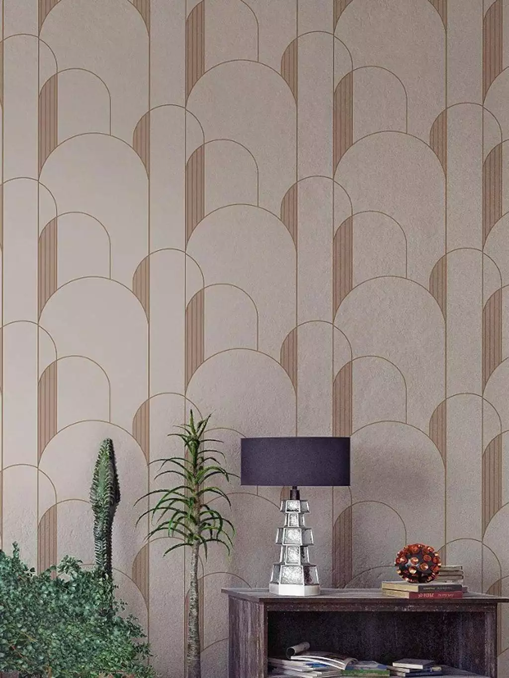 High walls, col. 09 - Bögen - Grafische Muster - Gold - Rosa - Weiß - Caselio