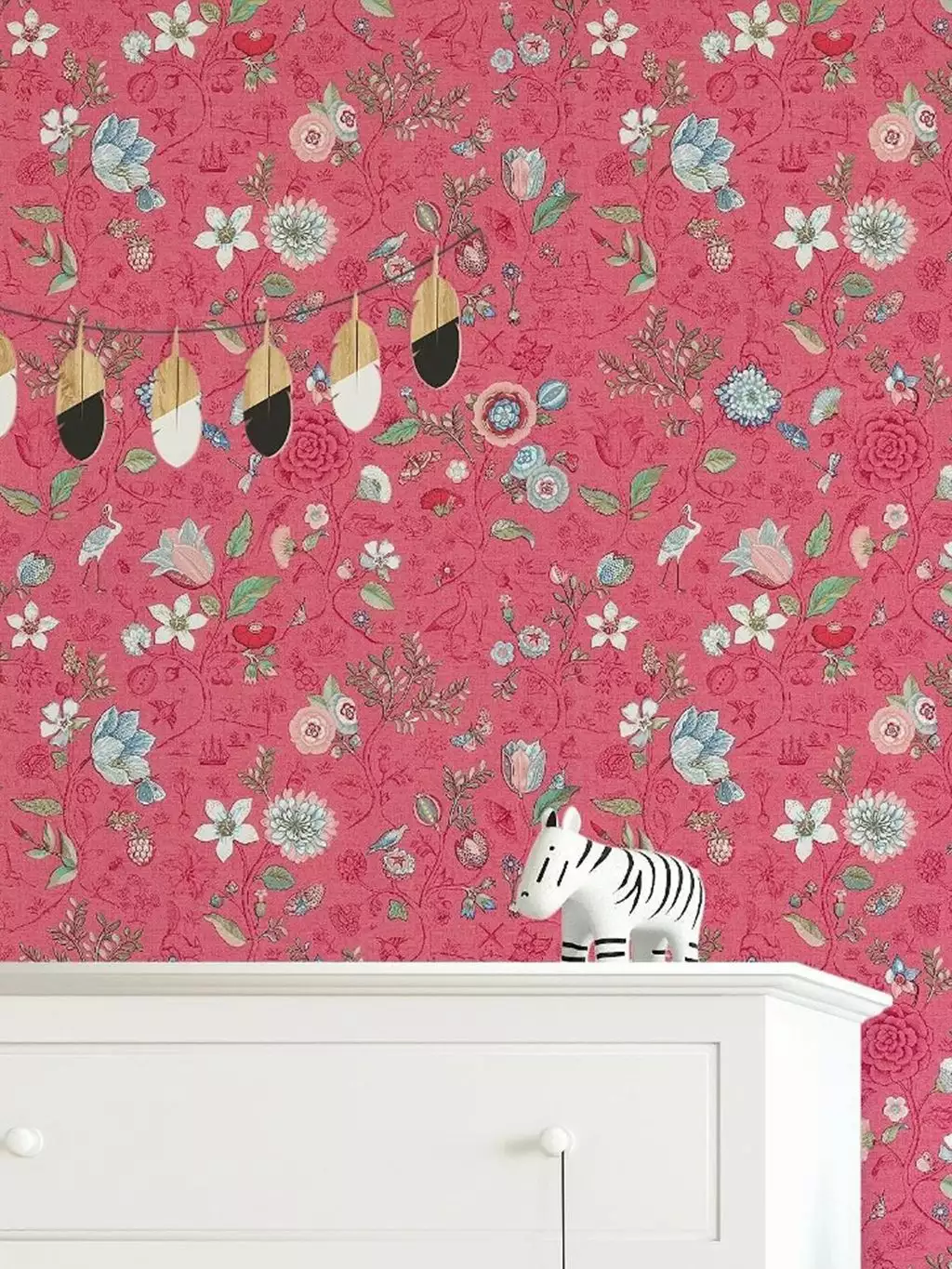 Spring to Life, col.04 - Blumen - Tapeten mit Vogelmotiven - Multicolor - Rosa - Rot - Pip Studio