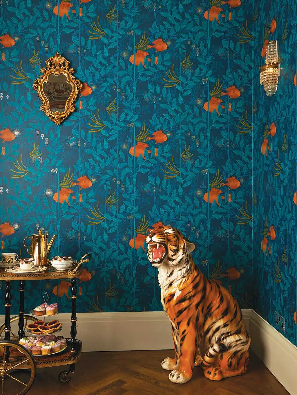 Nautilus, col.09 - Blätter - Fische - Unterwasserwelt - Grün - Ocker - Petrol - Cole & Son