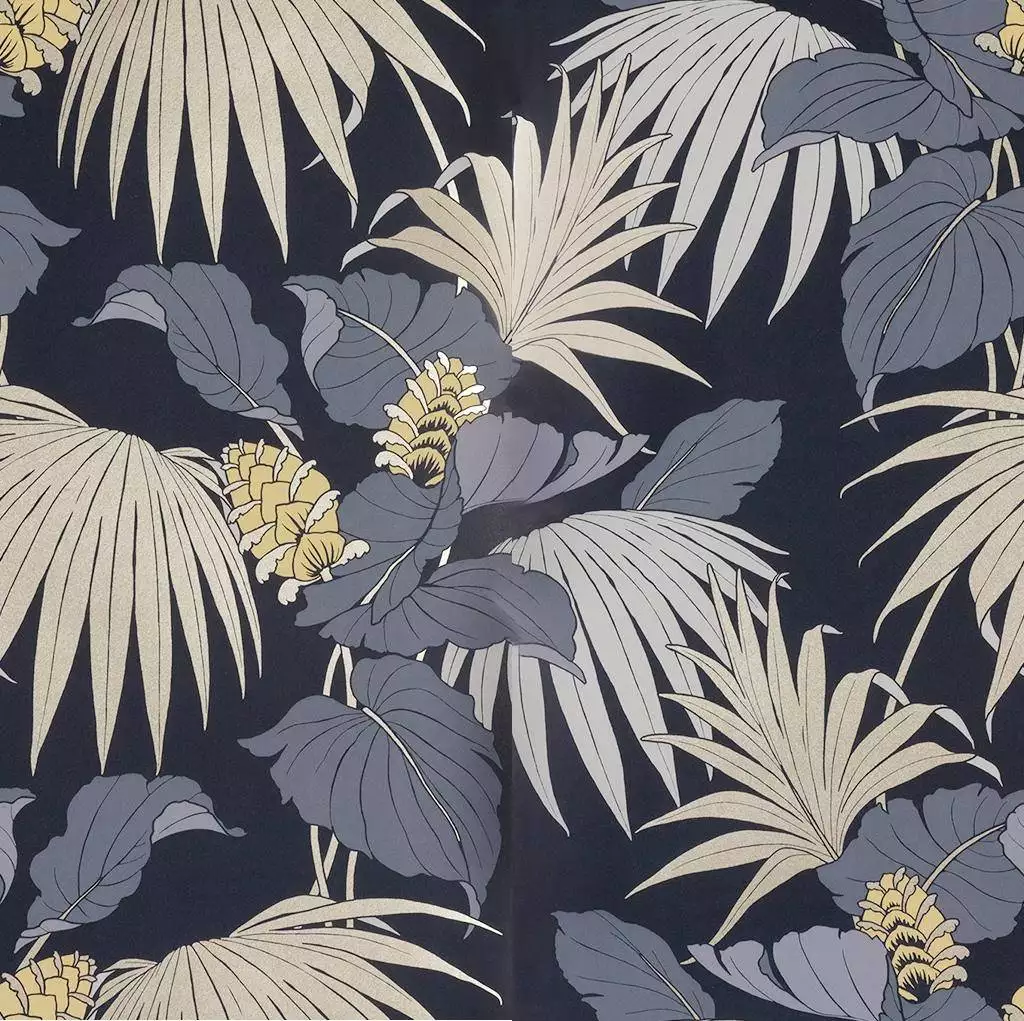 Vernazza, col. 5 - Blumen - Blätter - Anthrazit - Gold - Ocker - Schwarz - Osborne & Little