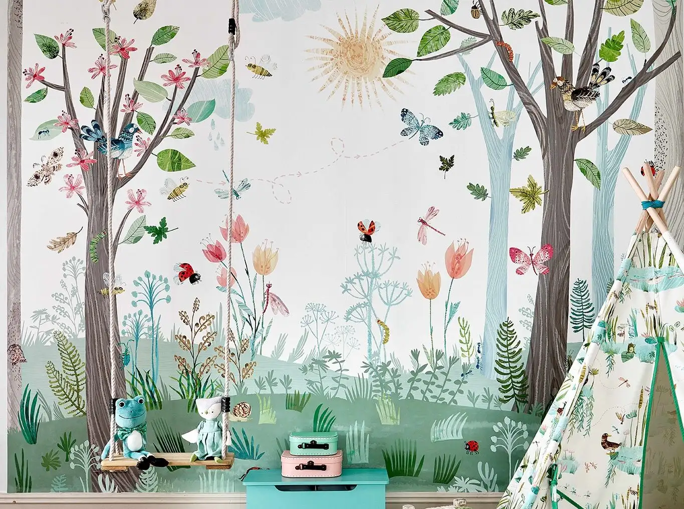 Busy buzzy - Bäume - Landschaft - Tier Tapeten - Multicolor - ROMO