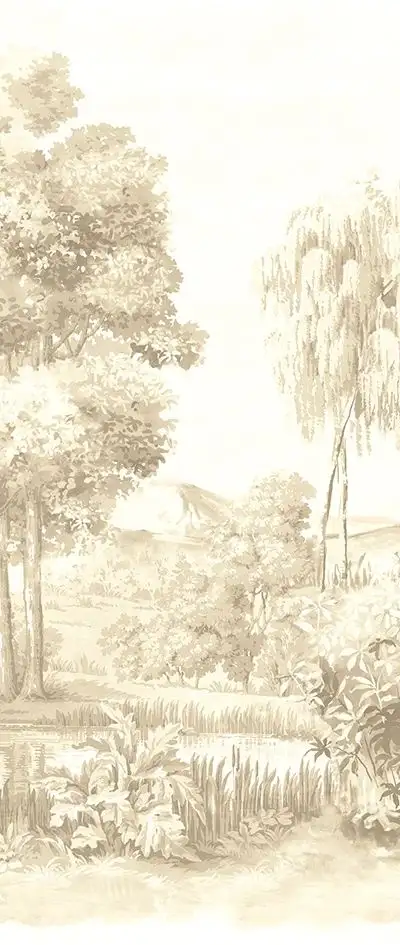 Landscape linnen, col. 02 - Bäume - Landschaft - Braun - Creme - Masureel