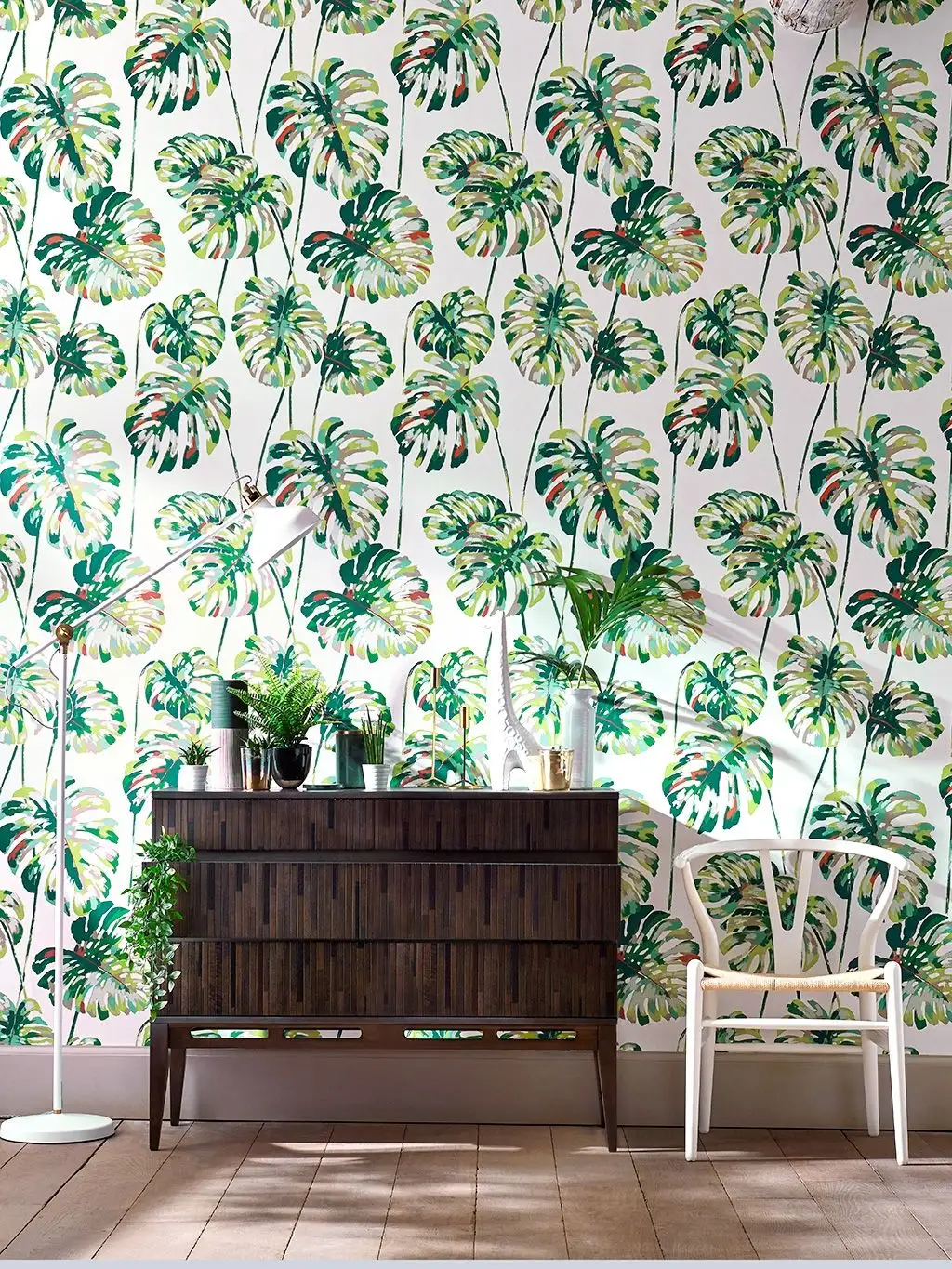 Kelapa, col. 3 - Blätter - Grün - Weiß - Sanderson 