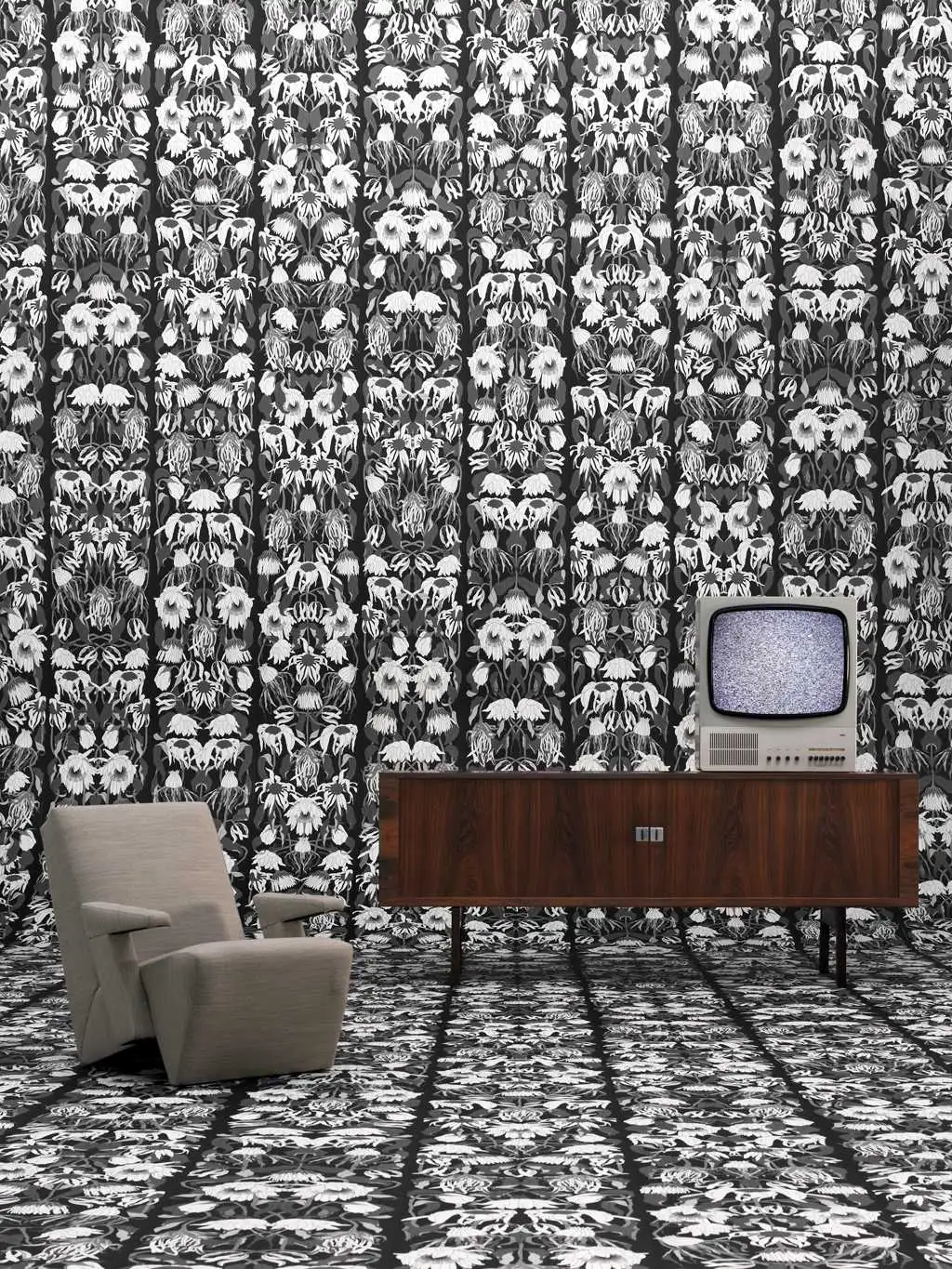 Withered Flowers Black - Blumen - Grau - Schwarz - Weiß - NLXL