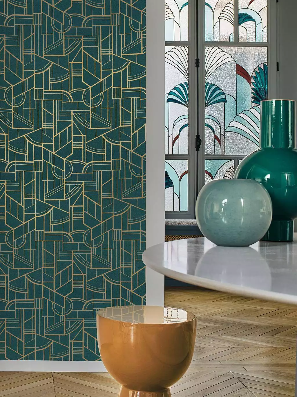 Cinetique,col. 06 - Grafische Muster - Gold - Grün - Casamance