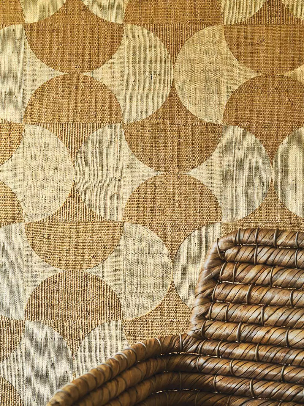 Sumba, col. 08 - Grafische Muster - Kreise - Naturfaser - Struktur - Textil & NaturTapeten - Creme - Hellbraun - Casamance