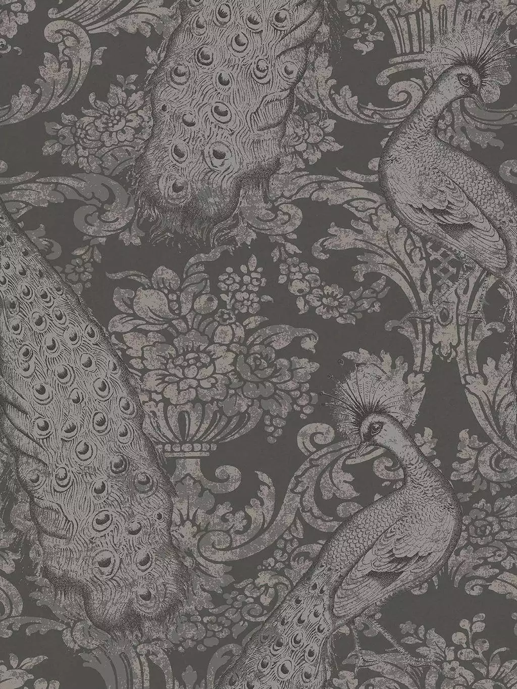 Byron, col. 39 - Ornamente Tapeten - Patina - Tier Tapeten - Anthrazit - Silber - Cole & Son