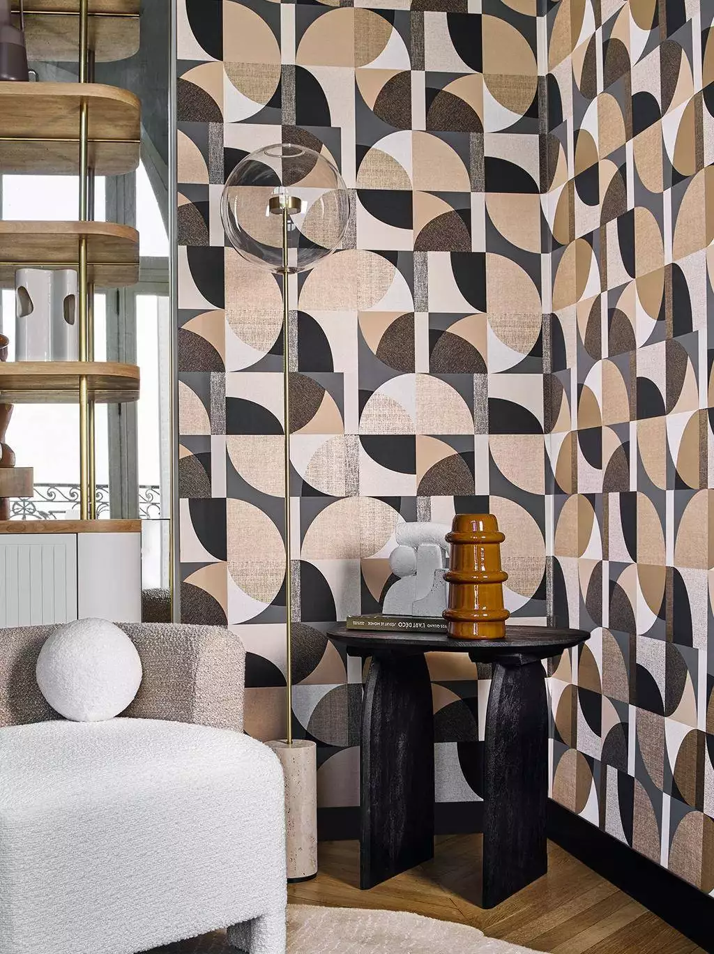 Barilett, col. 04 - Grafische Muster - Moderne Muster - Anthrazit - Braun - Creme - Casamance