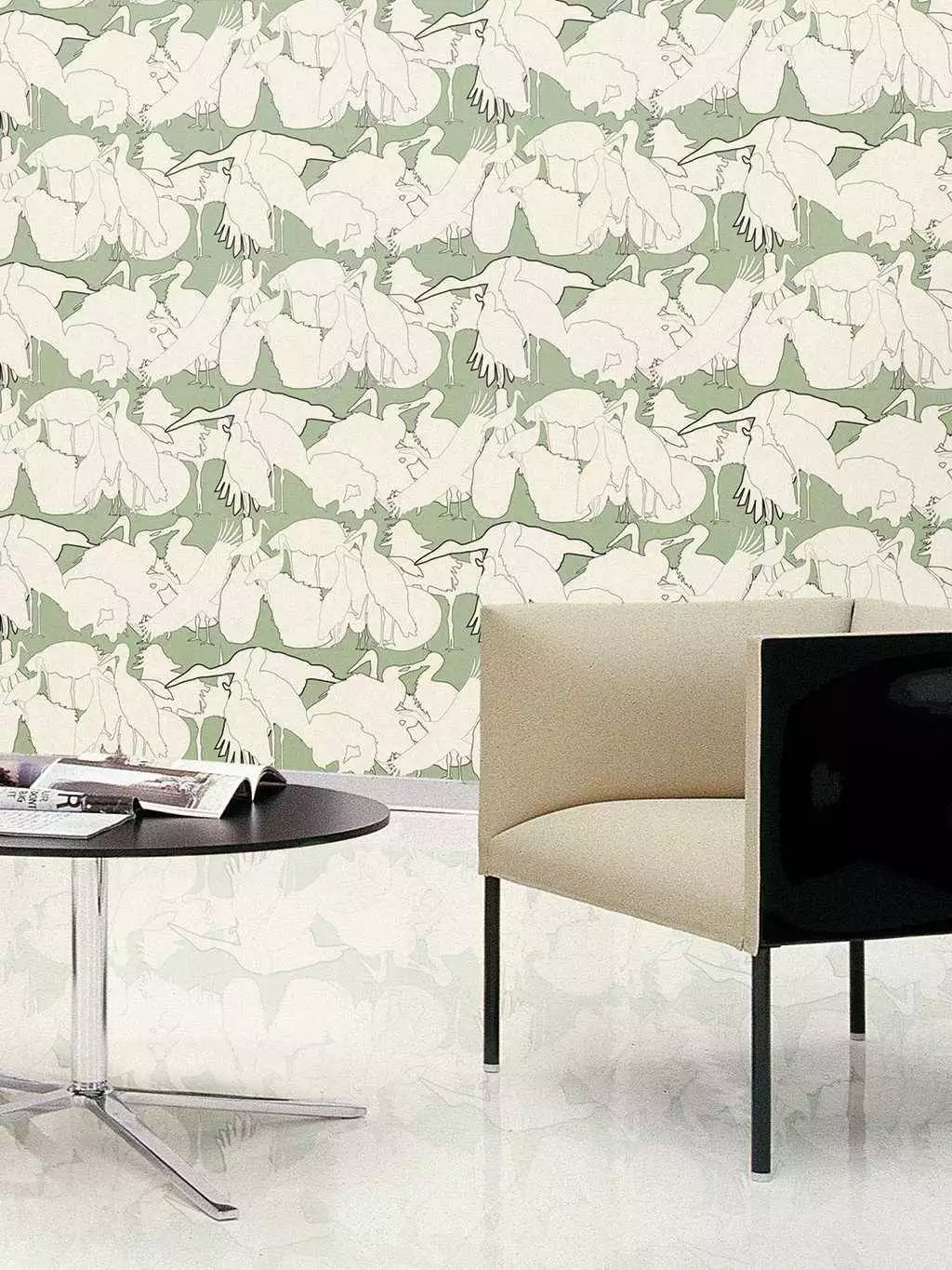 Familienbande, col. 2 - Tapeten mit Vogelmotiven - Tier Tapeten - Anthrazit - Creme - Grün - Sabine Röhse