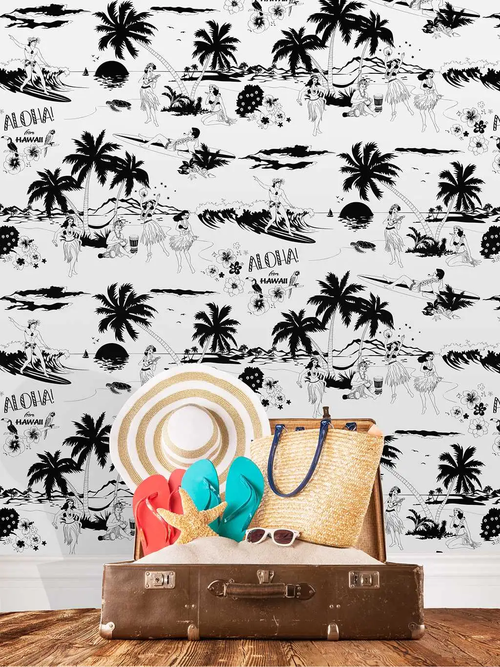 Aloha! Wallpaper, Black&White - Bäume - Figuren - Zeichnungen - Schwarz - Schwarz und Weiß - Weiß - Dupenny