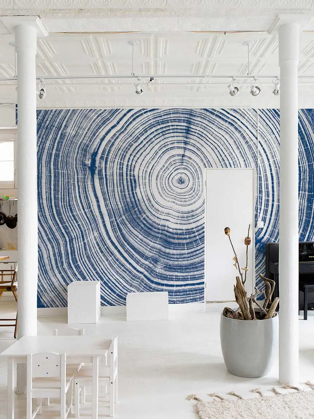 pin couer mural - Bäume - Blau - Weiß - Tres Tintas