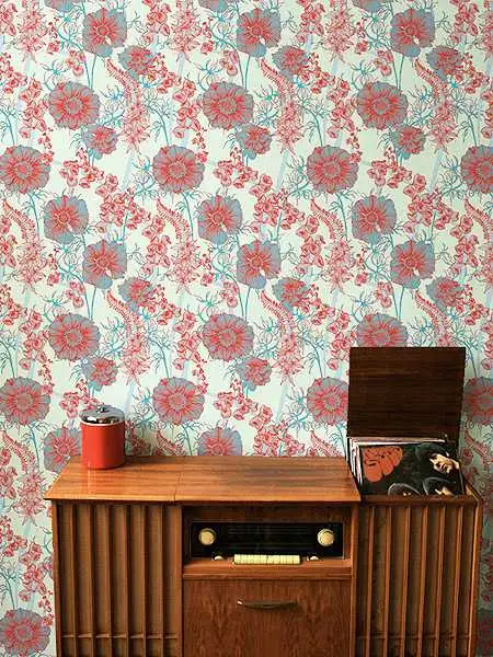 Summer Garden, red - Blumen - Mint - Rot - Türkis - Camilla Meijer