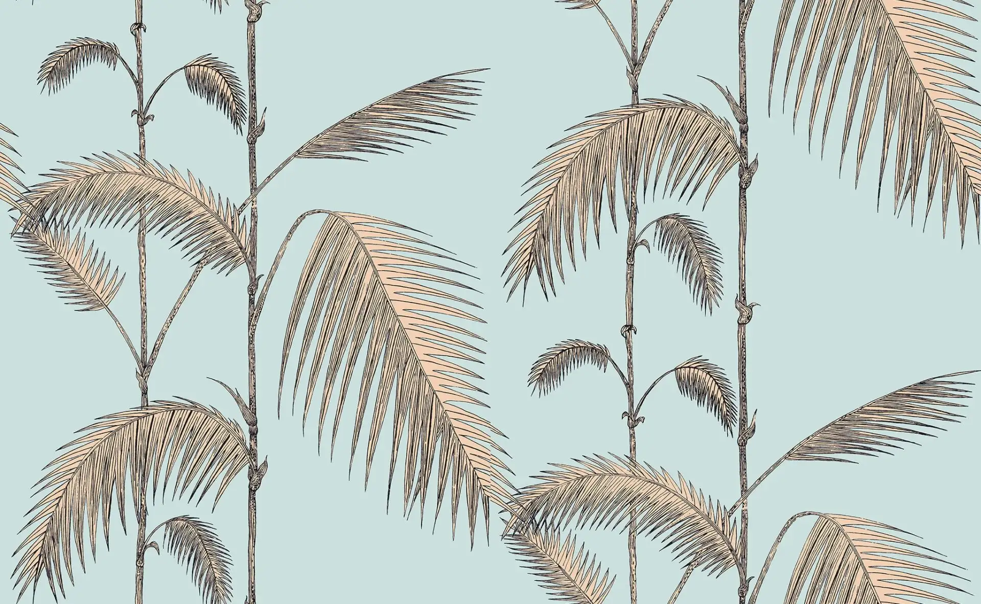 Palm Leaves, col. 6 - Blätter - Ocker - Schwarz - Türkis - Cole & Son