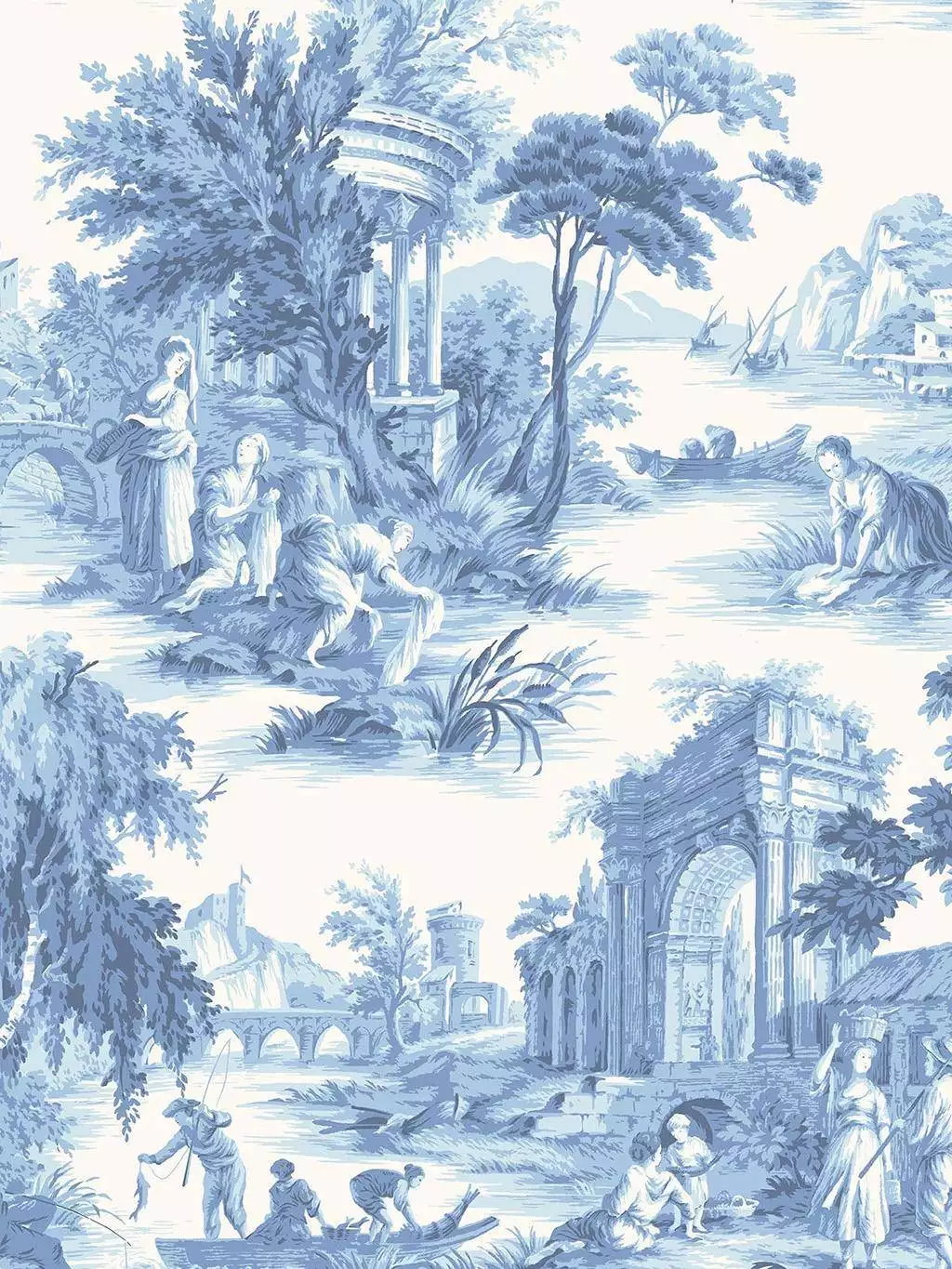 Villandry, col. 01 - Toile de Jouy - Blau - Hellblau - Weiß - Cole & Son
