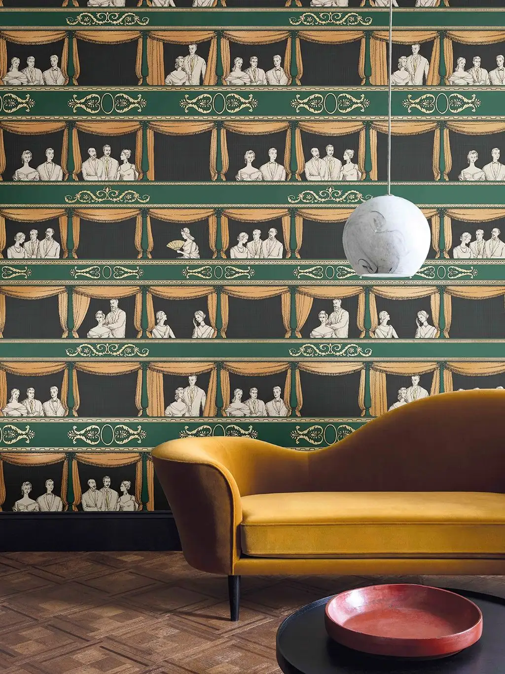 Teatro, col. 9 - Figuren - Zeichnungen - Gold - Grün - Ocker - Schwarz - Cole & Son