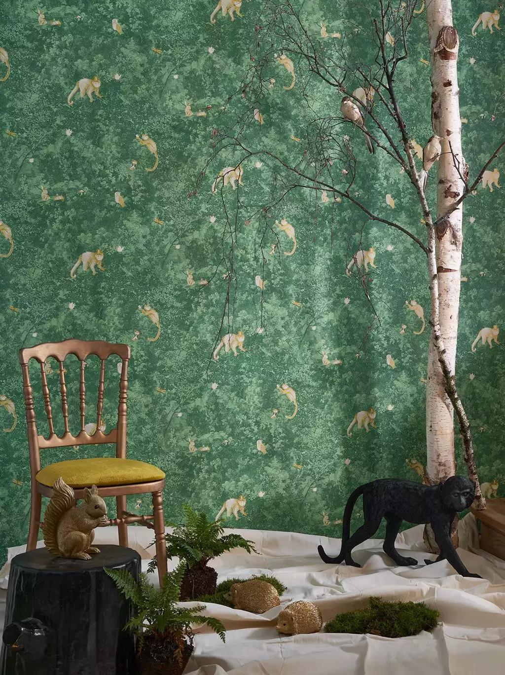 Jardin des merweilles, col. 30 - Blätter - Fauna - Florale Muster - Tiere - Vögel - Creme - Gold - Grün - Casadeco