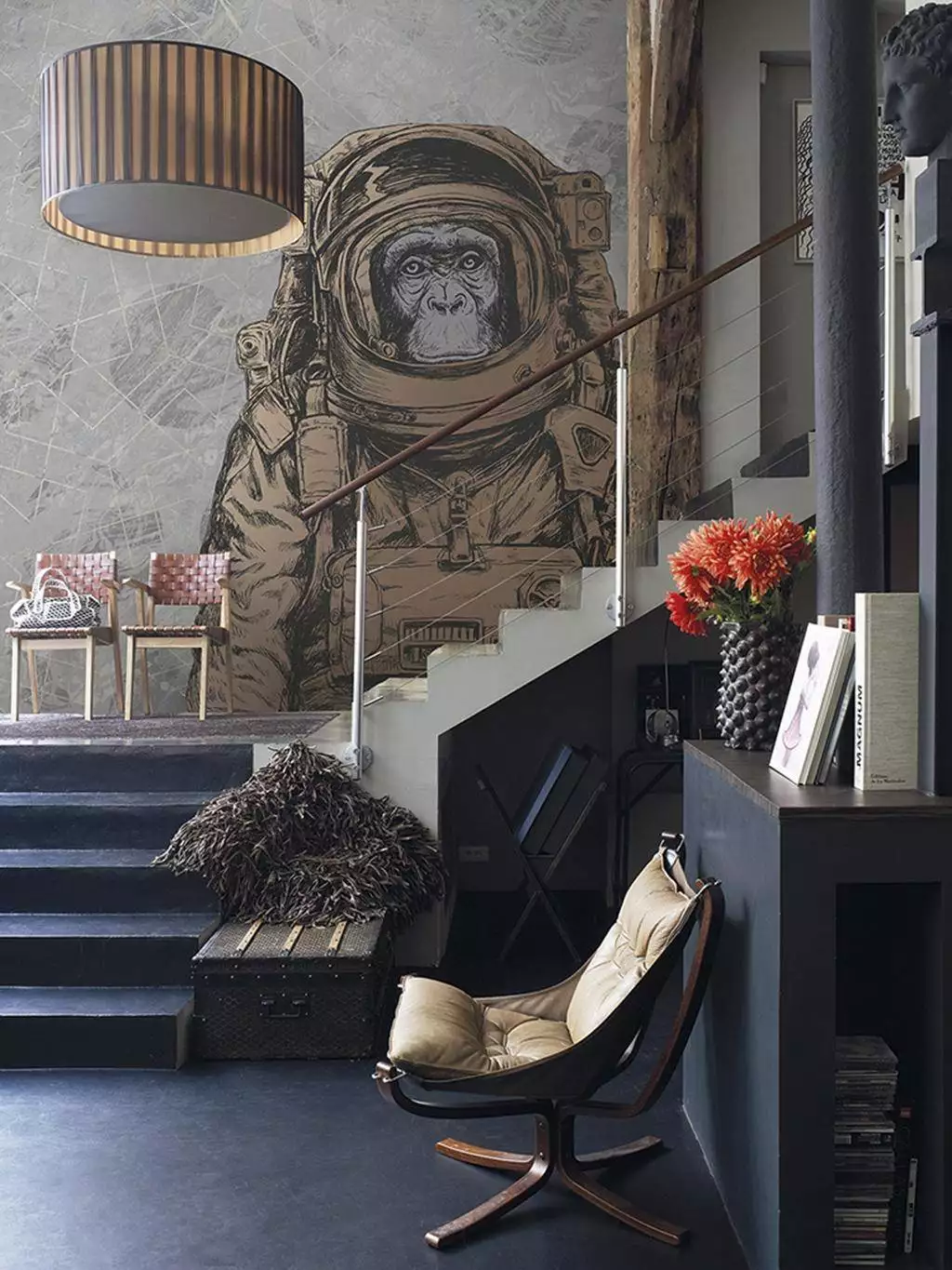 Space Monkey - Tier Tapeten - Bronze - Grau - 